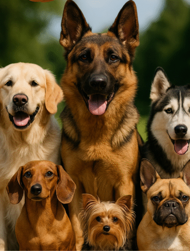 Group of dogs representing holistic companion animal wellness and pet health.