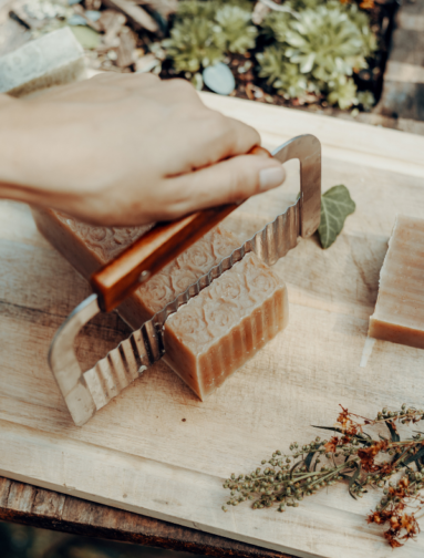 Hand-cut natural soap bars made with traditional handcrafted methods.